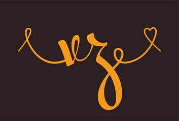 VZ initial wedding monogram calligraphy vector illustration. Hand drawn lettering v and z love logo design for valentines day poster, greeting card