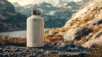 White water bottle on mountain.
