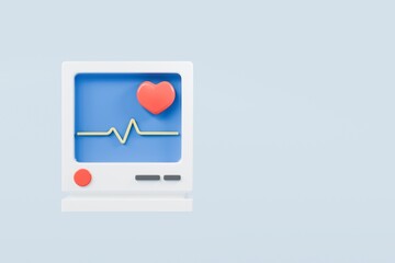 3d Heartbeat Monitor icon isolated on transparent background. Emergency, Safety, Hospital doctor equipment, heartbeat wave pulse monitor concept. 3d Minimal heartbeat pulse sensor icon. 3d render.