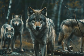 Obraz premium gray wolf pack in forest wolf gray wolf wolf