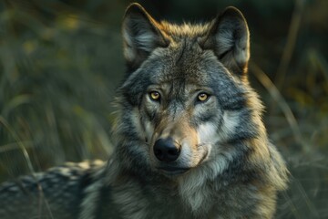 Fototapeta premium Grey Wolf Canis lupus Portrait captive animal