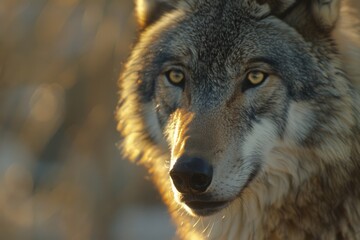 Obraz premium Grey Wolf Canis lupus Portrait captive animal