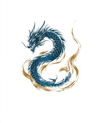 Fototapeta premium Blue Chinese Dragon Illustration Mythical Creature Asian Folklore Symbol Power Strength Fantasy Art Tattoo Design Graphic Element Legendary Serpent Oriental Culture Ancient Mythology Traditional