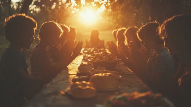 Community in harmony. A church potluck brings together families and friends, sharing food and fellowship in the afternoon sun.