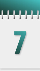 Calendar with days of the year, green top, day 7.
