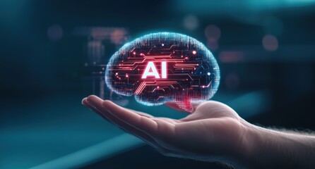 Artificial Intelligence AI Brain Technology Digital Circuit Board Futuristic Innovation Machine Learning Deep Learning Neural Network Data Science Cybernetic Mind Computing Power Conceptual Handheld