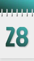 Calendar with days of the year, green top, day 28.