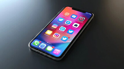 A sleek smartphone displaying vibrant app icons on its colorful screen.