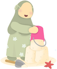 Little girl making sand castle