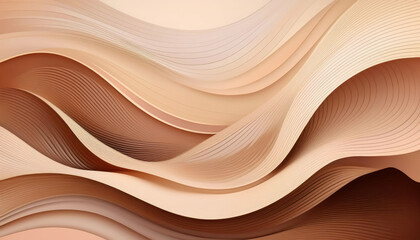 Fototapeta premium Curved wooden abstract background with waves and lines in beige and brown tones