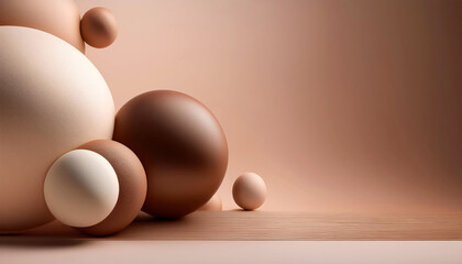Abstract composition of smooth spheres in  mocha mousse tones with textured surface