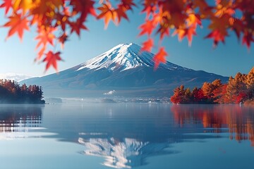 Autumn Tranquility at Mount Fuji with Colorful Fall Foliage Reflections