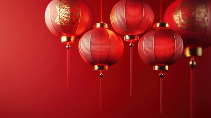 Chinese New Year background with red and gold lanterns decorations festive celebration traditional culture holiday greeting card invitation design template prosperity wealth fortune luck happiness
