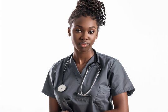 depressed female african scrub nurse