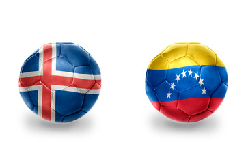 football balls with national flags of iceland and venezuela ,soccer teams. on the white background.