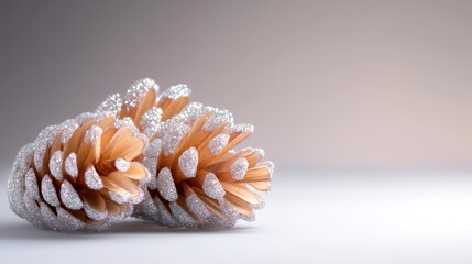 Silver and White Glitter Pinecones on White Background. Generative AI