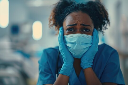 depressed female african scrub nurse