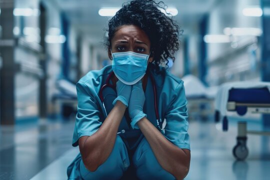depressed female african scrub nurse
