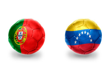 Obraz premium football balls with national flags of portugal and venezuela ,soccer teams. on the white background.