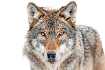 Fototapeta premium wolf Young wolf staring at its pray. Isolated on white. wolf