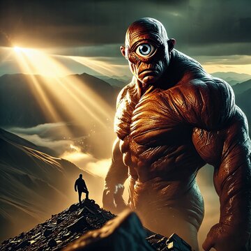 A one-eyed Cyclops from ancient Greek mythology. Hesiodic thunderstorm demons. Homeric giants. Mythical master builders. Generative AI