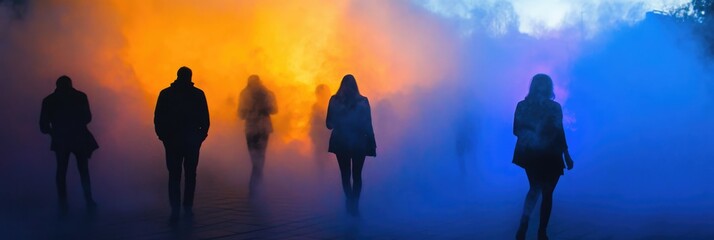 Fototapeta premium Vibrant Fusion: Blue Fog Intertwines with Orange Haze in a Colorful Smoke Background