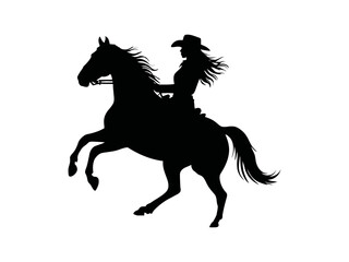 Beautiful woman Cowgirl riding a horse with Lasso Silhouette Vector illustration 