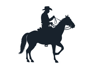 Beautiful Cowboy riding a horse with Lasso Silhouette Vector illustration 