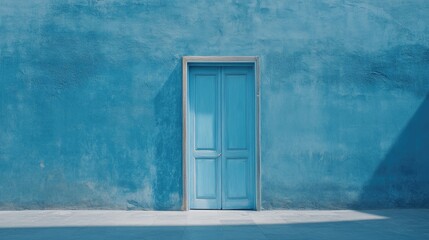 Fresh Indoor Aesthetic: Blue Wall and White Door Backdrop for Home Content