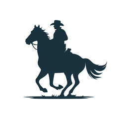 Beautiful Cowboy riding a horse with Lasso Silhouette Vector illustration 