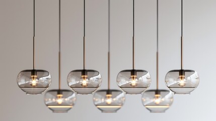 Modern glass pendant lights hanging from ceiling.