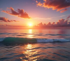 Obraz premium Vibrant hues of a summer sunset over the ocean, abstract art, atmospheric effects, sea views