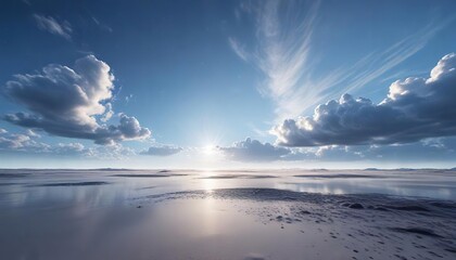 Serene atmosphere with a vast expanse of blue sky, peaceful-tranquil, endlessness