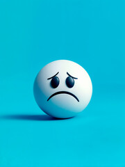 A sad emoji ball on a blue background symbolizing Blue Monday, which reflects themes of sadness, excitement, and melancholy.