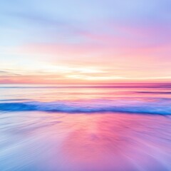 Obraz premium Pastel Sunrise Seascape Tranquil Ocean Waves Dreamy Coastal Landscape Pink and Blue Serenity Beach Vacation Paradise Nature Photography Wallpaper Background Calmness Meditation Mindfulness Tropical