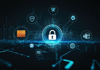 Cybersecurity and privacy concepts to protect data and encryption, secure internet network security technology. Businessman protecting personal data by Lock icon of cyber