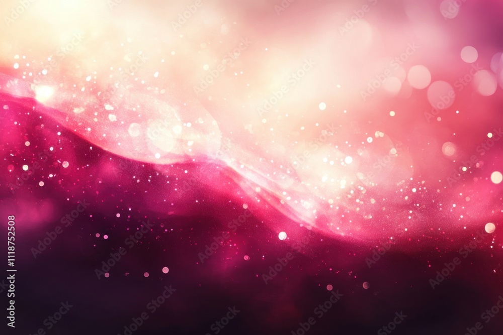 Poster Abstract background with pink and white gradient, glowing light particles in the foreground, bokeh effect, fantasy style