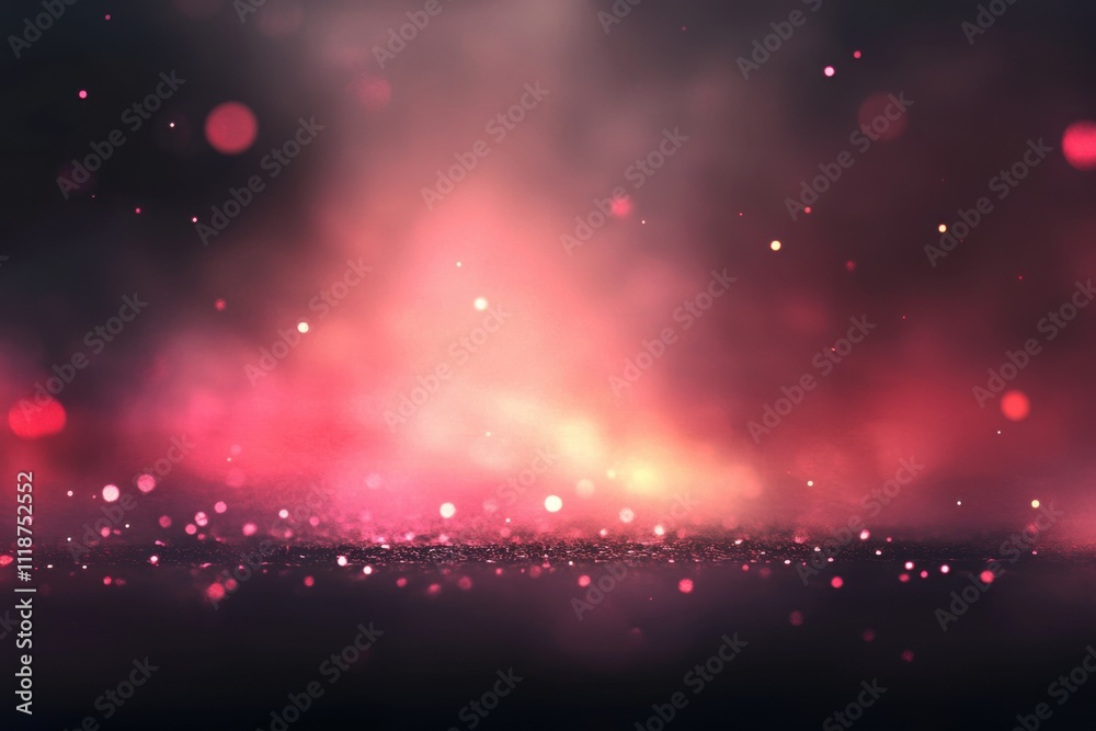 Poster abstract dark pink and red gradient background with bokeh lights, glittering and glowing lights, rom