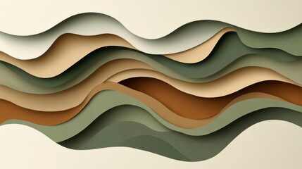Abstract Layered Paper Cut Waves - Earthy Tones