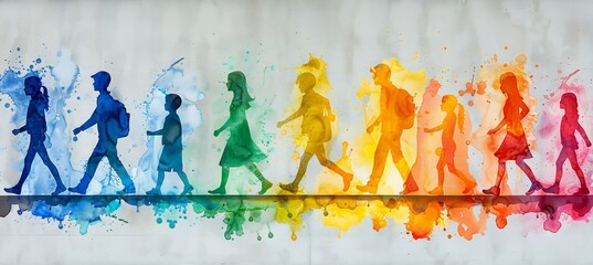 Family camping scene is depicted in watercolor splashes with fluid brushstrokes emphasizing movement and joy leaving ample room for design use