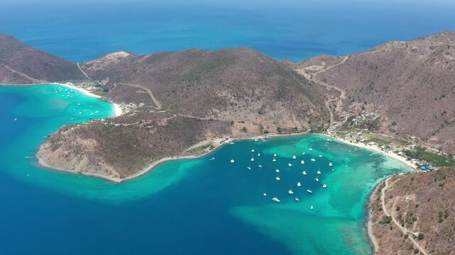 Breathtaking aerial view of Jost Van Dyke, British Virgin Islands coastline