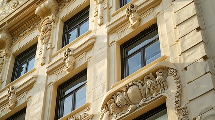 An Elegant Art Deco Apartment Building with Ornate Facades, Geometric Patterns, and Luxurious Architectural Details, Showcasing Classic 20th Century Style and Sophistication
