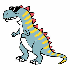 Fototapeta premium dinosaur vector illustration, a cartoon of a dinosaur with sunglasses on his head.