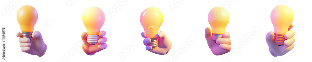 Wall mural support hand holding a lightbulb - 3d set on transparent background png file