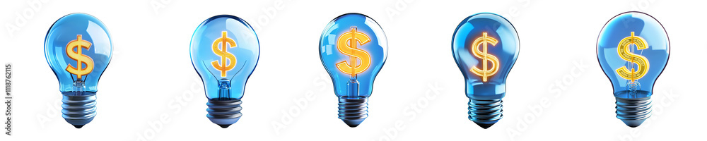 Wall mural lightbulb with dollar symbol - 3d set on transparent background png file