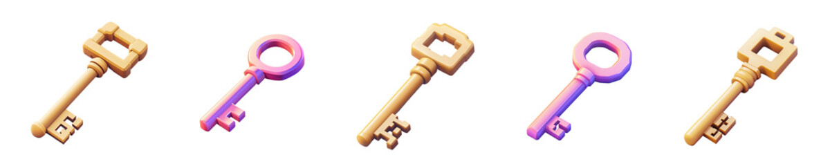 key - 3d Set on transparent background PNG file