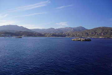 Fototapeta premium shore and harbour of a greek island in the Dodecanese