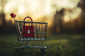 Shopping cart with a lock symbol, representing secure online transactions and consumer trust