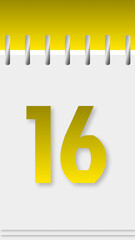 Calendar with days of the year, yellow top, day 16.