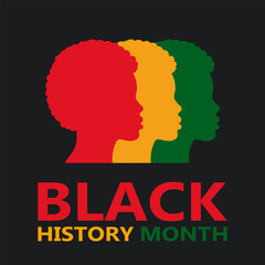 Black History Month celebration. Red, yellow and green people silhouettes and Text. African American culture appreciation. Celebrating the end of apartheid.